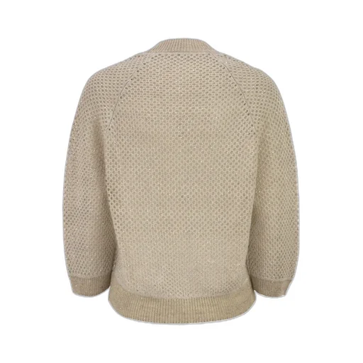 Peserico V-Neck Embellished Mesh Knit Top