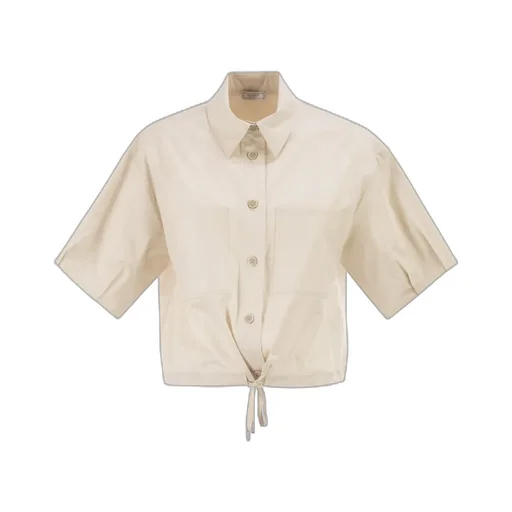 Peserico Drawstring-Hem Cropped Stretch Sateen Shirt