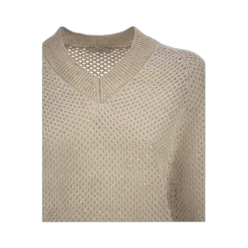 Peserico V-Neck Embellished Mesh Knit Top