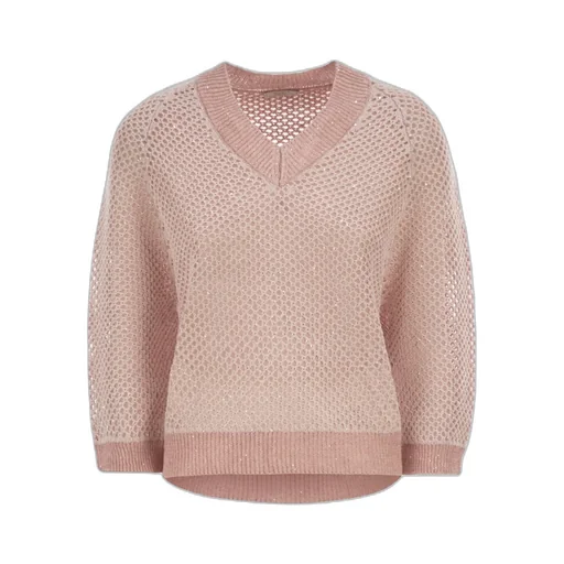 Peserico V-Neck Embellished Mesh Knit Top