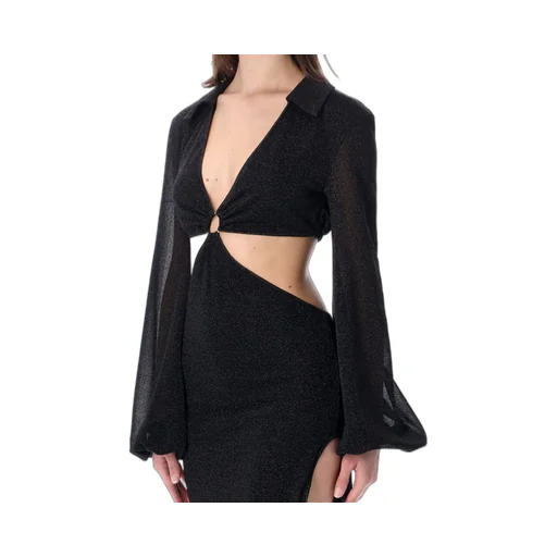 OsÉRee Cut-Out V-Neck Long-Sleeved Dress