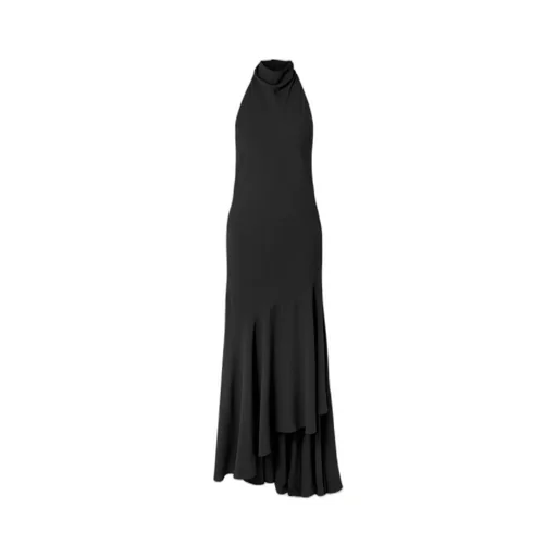 Backless Asymmetrical Ribbed Wool Maxi Dress
