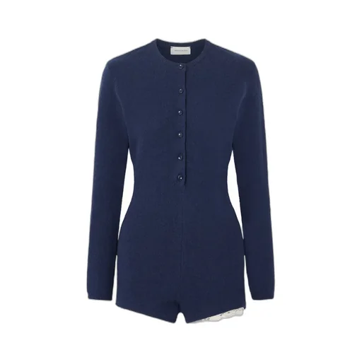Lace-Trimmed Cotton-Blend Terry Cloth Bodysuit