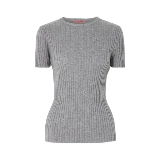 Ribbed Cashmere Short-Sleeved Knit Sweater
