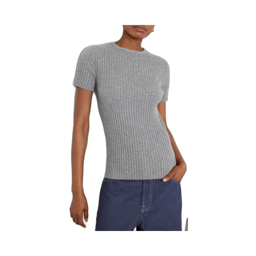 Ribbed Cashmere Short-Sleeved Knit Sweater