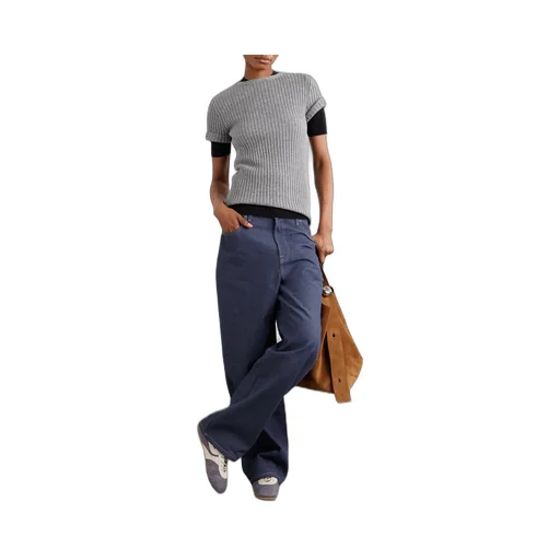 Ribbed Cashmere Short-Sleeved Knit Sweater