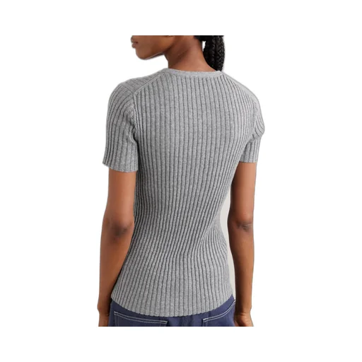 Ribbed Cashmere Short-Sleeved Knit Sweater