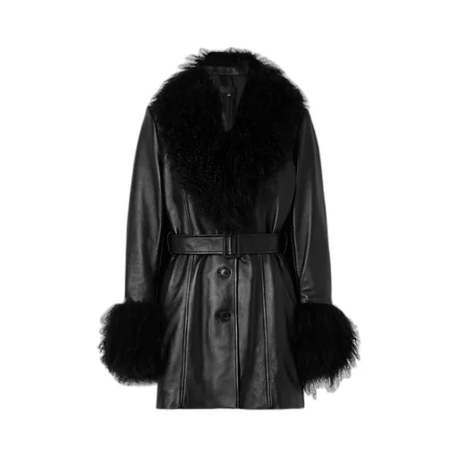 Sefa Lace-Up Wool-Trimmed Leather Jacket