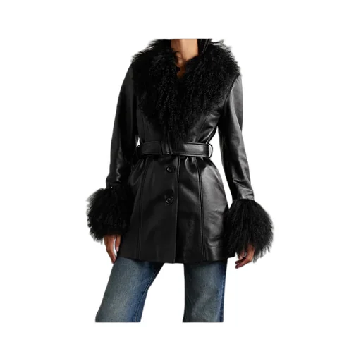 Sefa Lace-Up Wool-Trimmed Leather Jacket