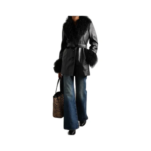 Sefa Lace-Up Wool-Trimmed Leather Jacket