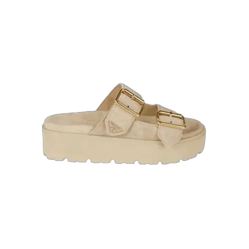Prada Triangle-Logo Slip-On Sandals