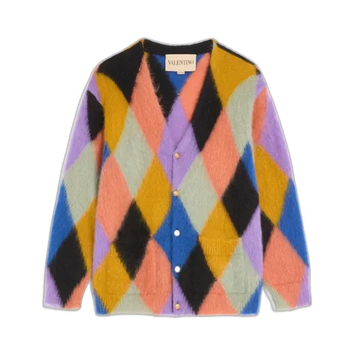 Rhombelle-Pattern Button-Up Cardigan