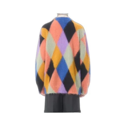 Rhombelle-Pattern Button-Up Cardigan