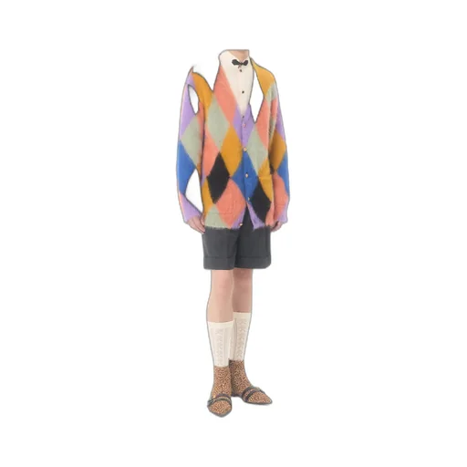 Rhombelle-Pattern Button-Up Cardigan