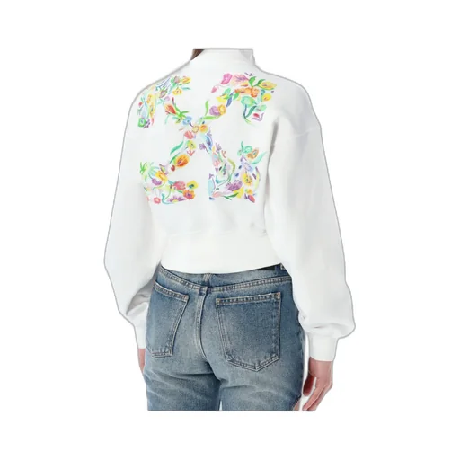 Off-White Zip-Up High Neck Cropped Sweatshirt