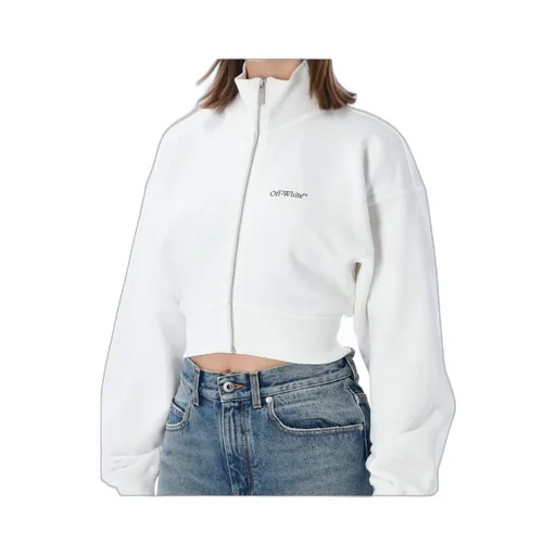 Off-White Zip-Up High Neck Cropped Sweatshirt