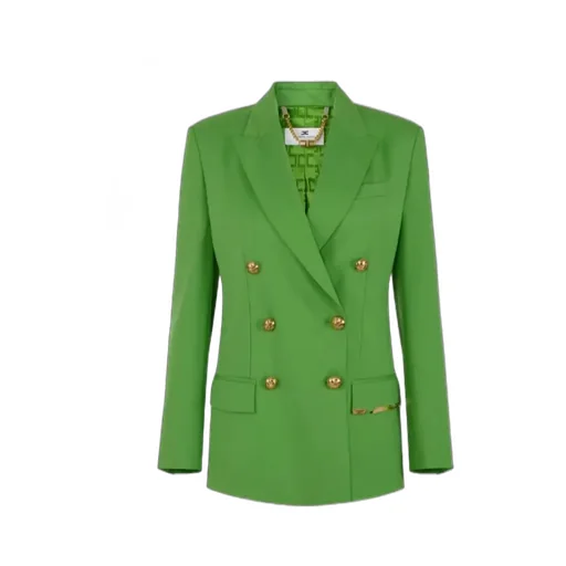 Double-Breasted Embellished-Pocket Blazer