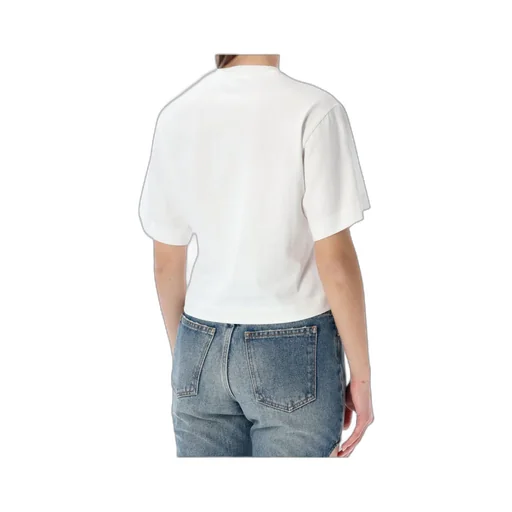 Off-White Flower Printed Cropped T Shirt