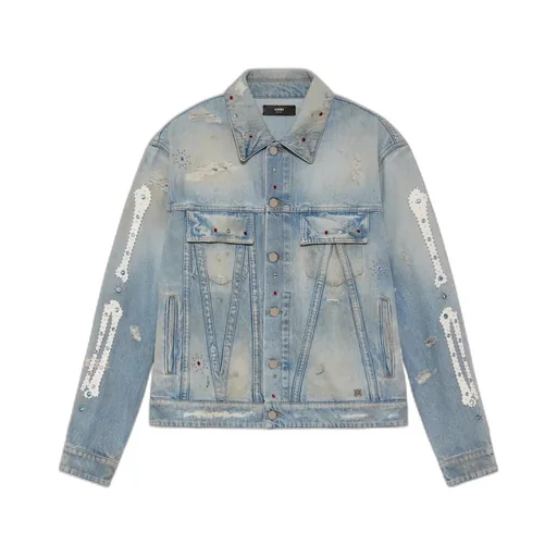Amiri Studded Distressed Denim Jacket