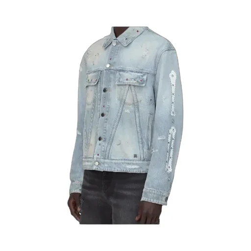 Amiri Studded Distressed Denim Jacket