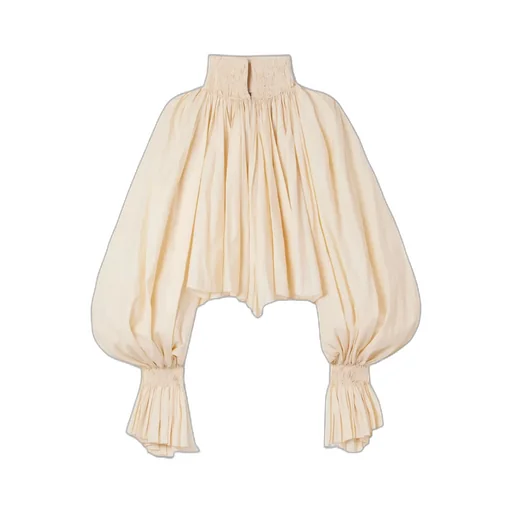 Khaite Durer Smocked Puff-Sleeve Crop Top