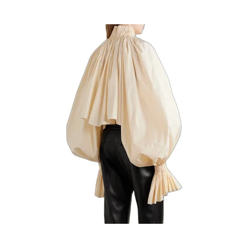 Khaite Durer Smocked Puff-Sleeve Crop Top