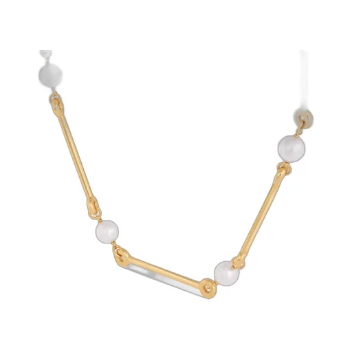 Les Perles Celine Straight Necklace In Resin Pearls And Brass With Gold Finish