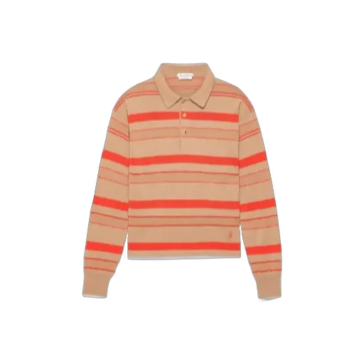 Knitted Striped Rugby Polo Top In Biscuit