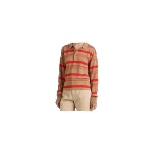 Knitted Striped Rugby Polo Top In Biscuit