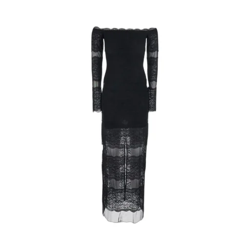 Blumarine Off-Shoulder Embroidered Lace Long Dress