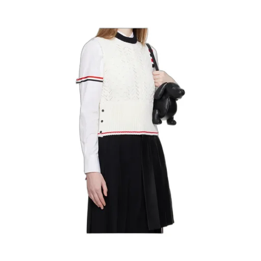 Cable Pointelle-Stitch Merino-Wool 4-Bar Vest
