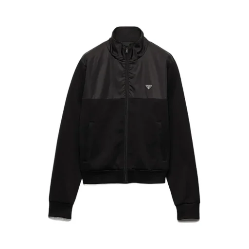 Cotton Fleece Zipper Jacket With Re-Nylon Details