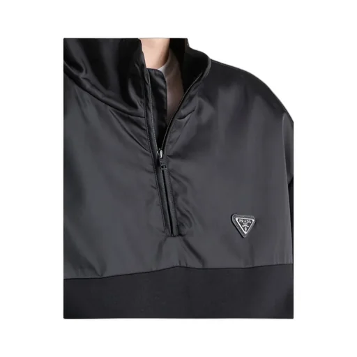 Cotton Fleece Zipper Jacket With Re-Nylon Details