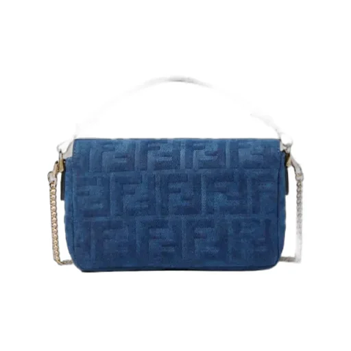 Baguette® Mini Blue Flocked Ff Denim Bag