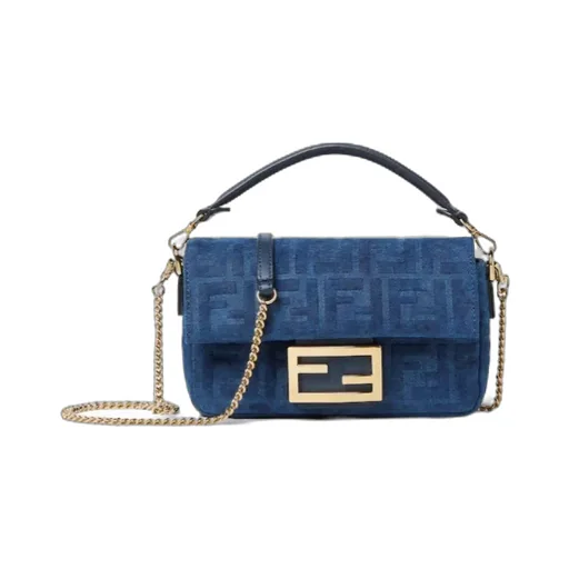 Baguette® Mini Blue Flocked Ff Denim Bag