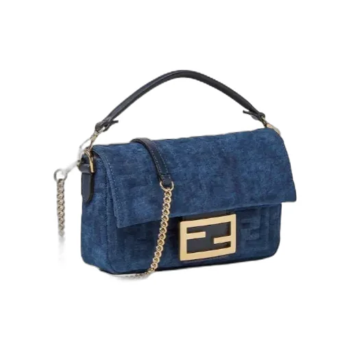 Baguette® Mini Blue Flocked Ff Denim Bag