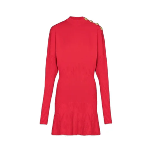 Balmain Turtleneck Long-Sleeve Knit Dress