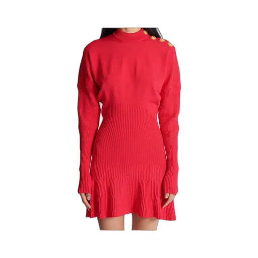 Balmain Turtleneck Long-Sleeve Knit Dress