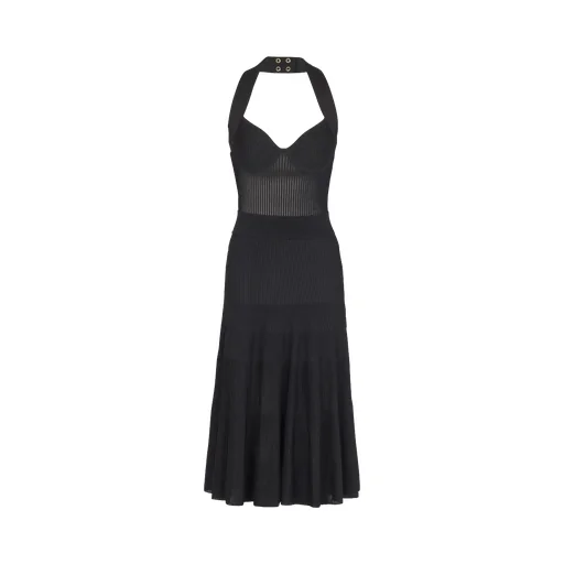 Balmain Halterneck Pleated Knit Midi Dress