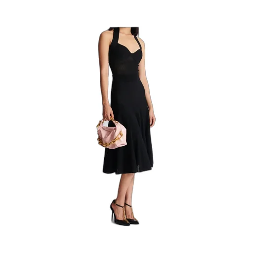 Balmain Halterneck Pleated Knit Midi Dress