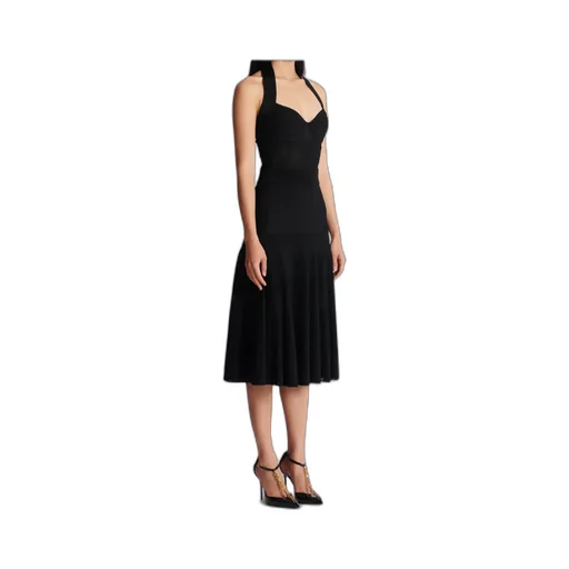 Balmain Halterneck Pleated Knit Midi Dress
