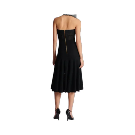 Balmain Halterneck Pleated Knit Midi Dress