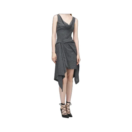 Alexander Mcqueen Flecked Glen Check Asymmetric Dress