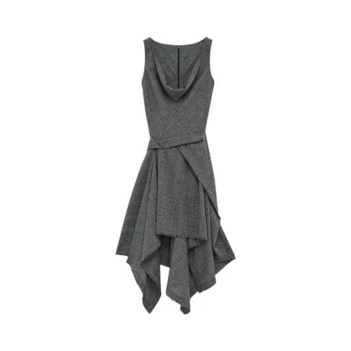 Alexander Mcqueen Flecked Glen Check Asymmetric Dress