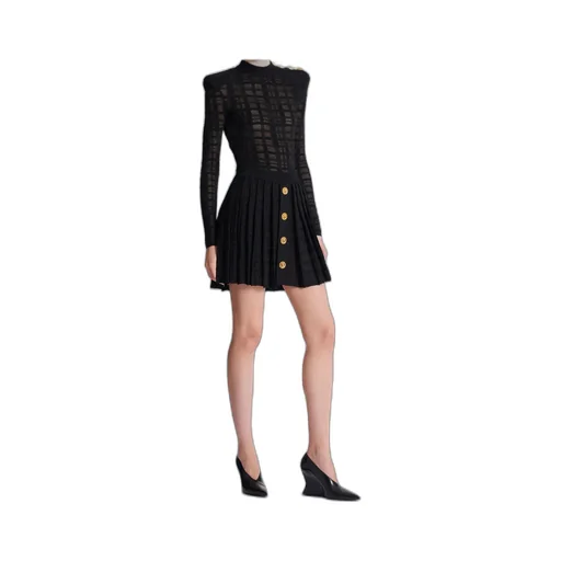 Balmain Pleated Button Detailed Skirt