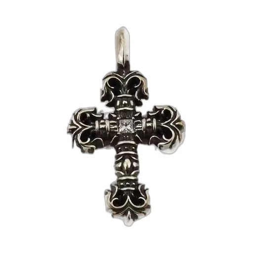 Single Diamond Flame Cross Pendant