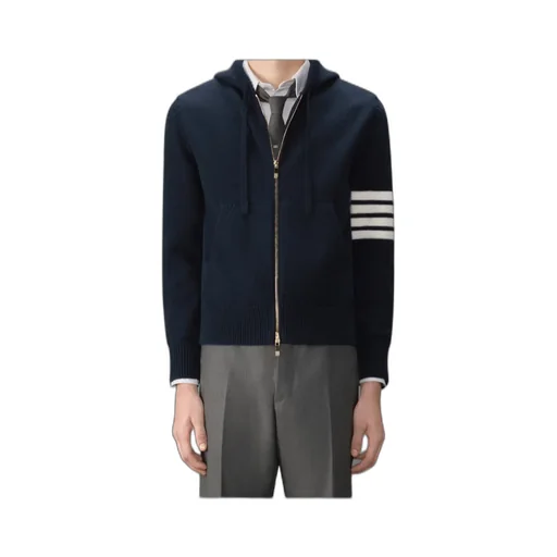 4-Bar Stripe-Detail Zip-Up Hoodie