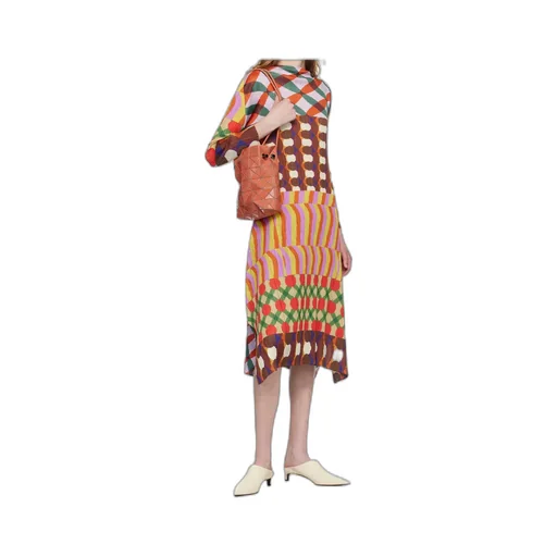 Geometric-Pattern Drawstring Bucket Bag