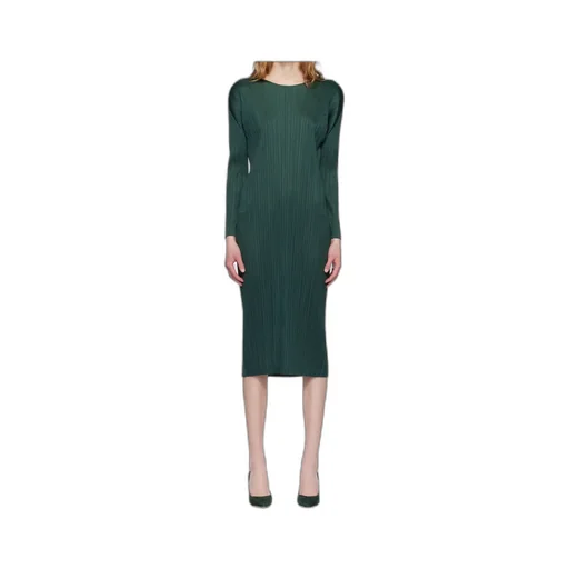 Pleated Knit Midi Dress