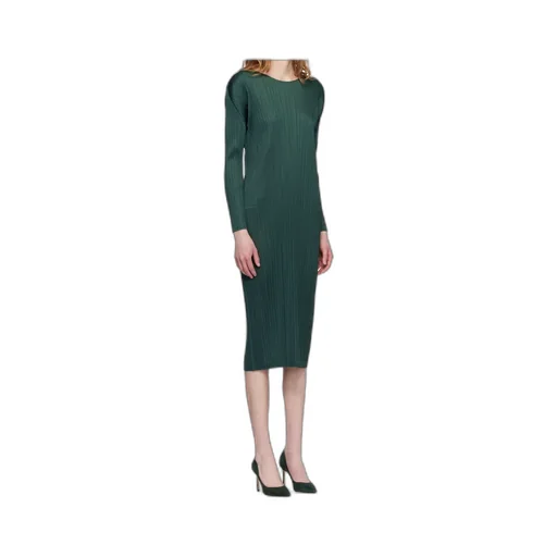 Pleated Knit Midi Dress